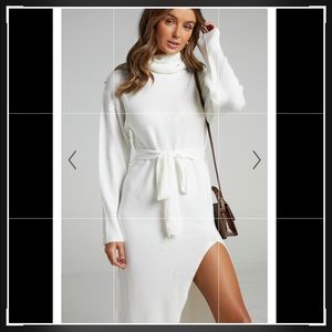 Showpo Marbella Turtle Neck Knit Sweater Dress in White